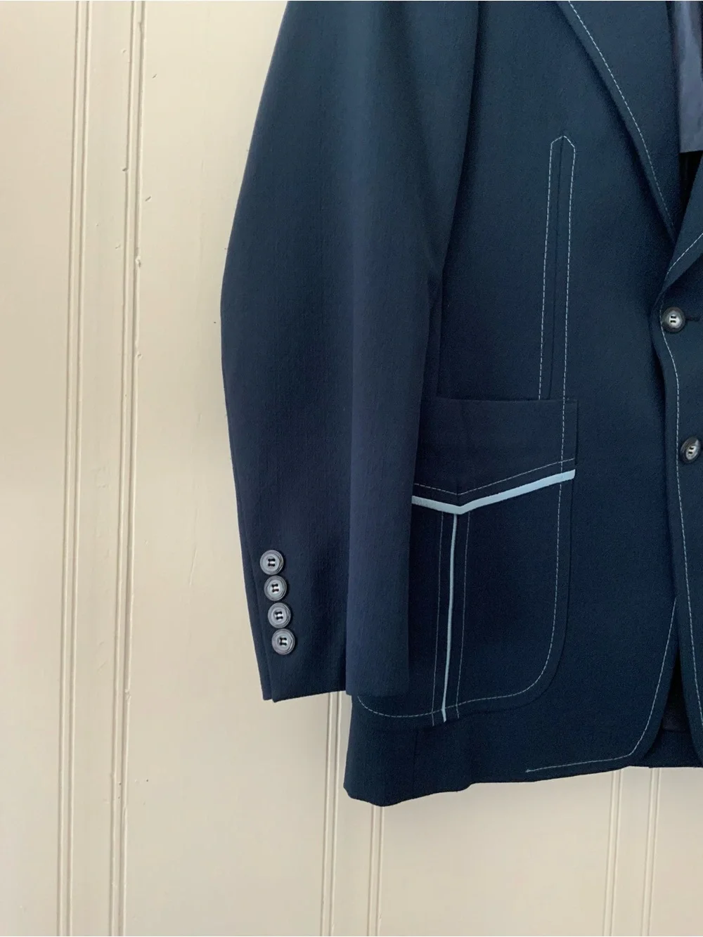 Navy Sport Coat with Light Blue Contrast Stitching - Vintage